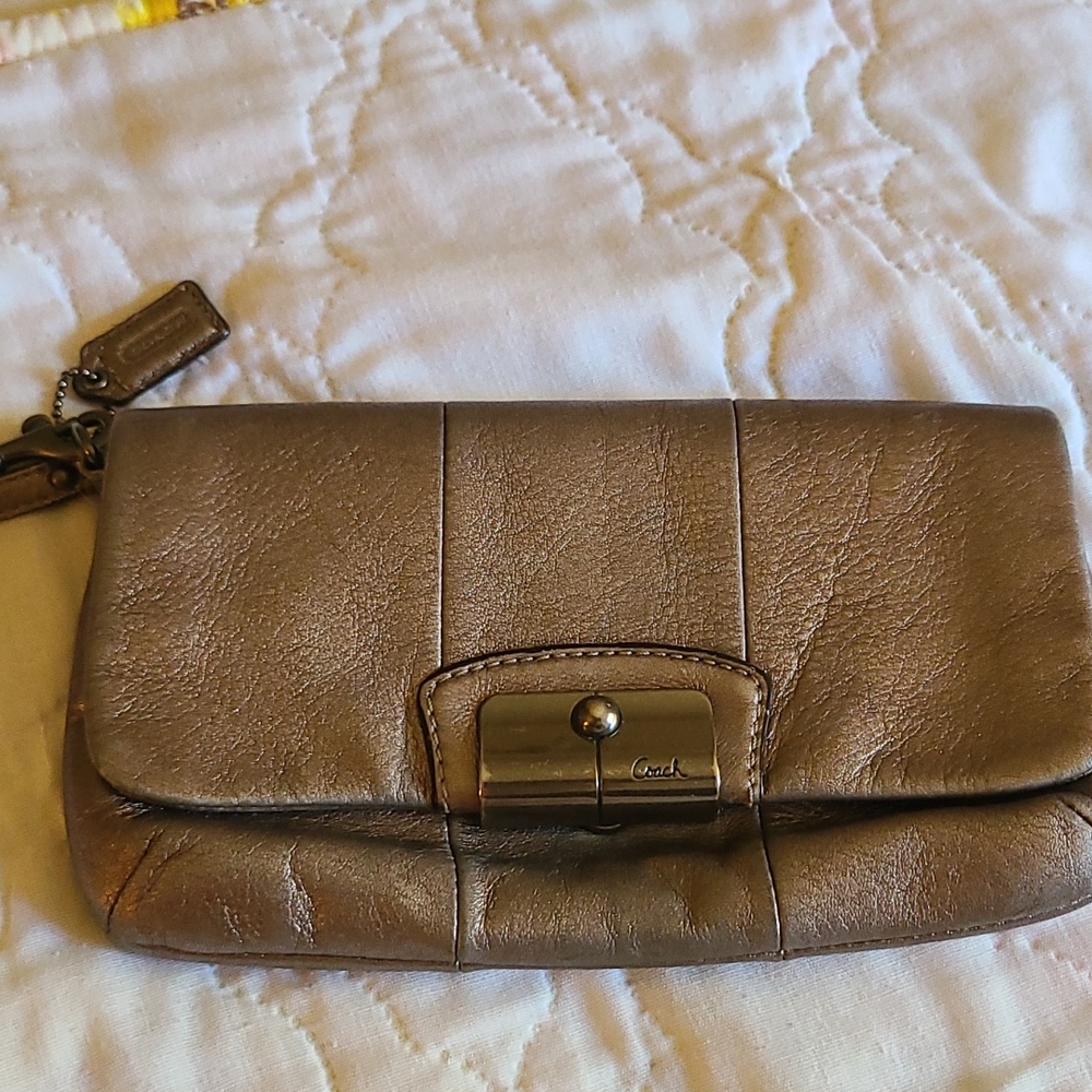 Metallic Color Leather Coach Wristlet